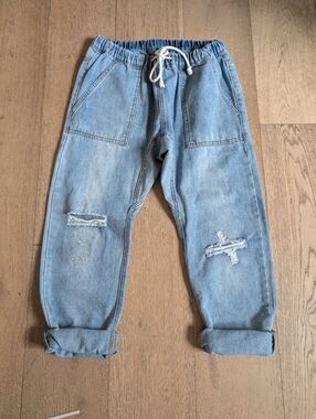 VICI (Mustard Seed) Light Wash Distressed Drawstring Denim Joggers